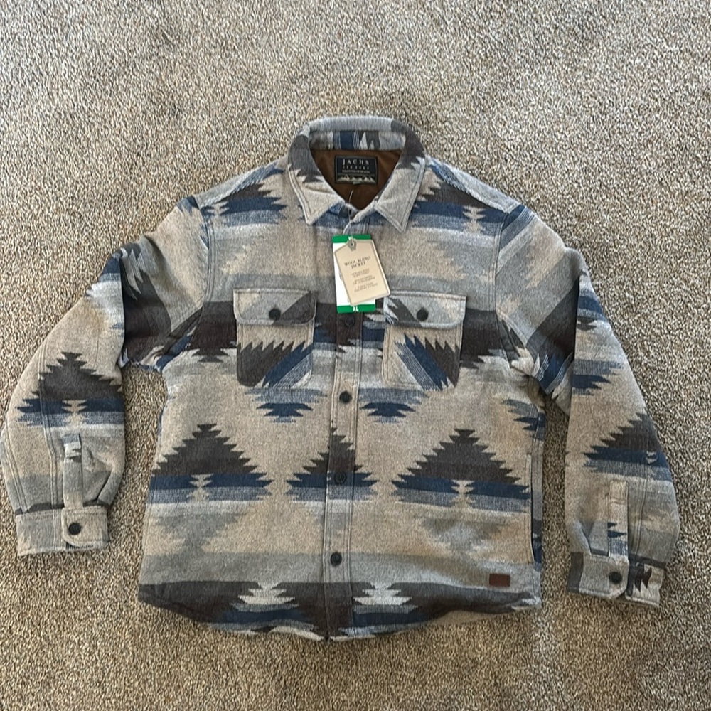 Jachs New York Wool Blend Jacket Sherpa Lined Gray Patterned Native Aztec XL